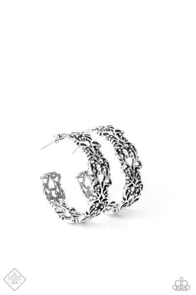 Paparazzi Earring - Laurel Wreaths - Silver Hoops