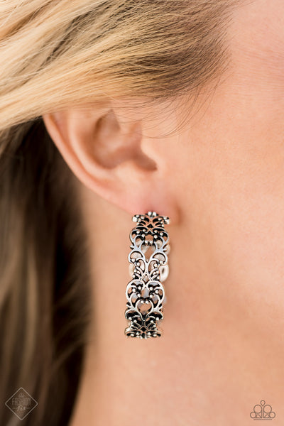 Paparazzi Earring - Laurel Wreaths - Silver Hoops