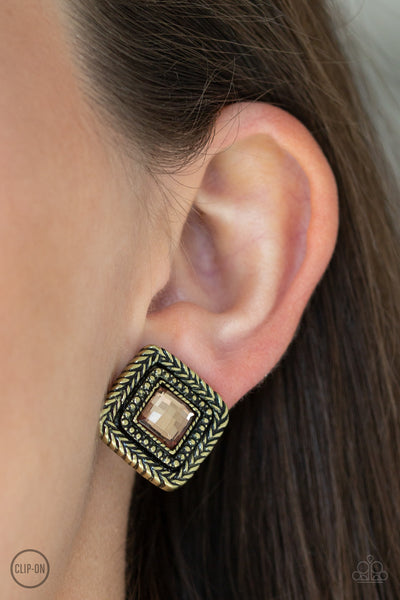Paparazzi Earring - Fashion Square - Brass Clip-On