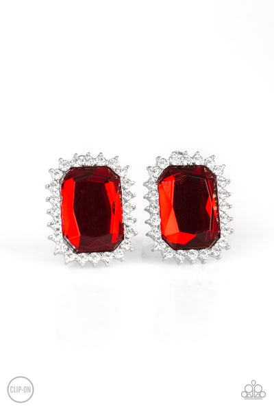 Paparazzi Earring - Downtown Dapper - Red Clip-On