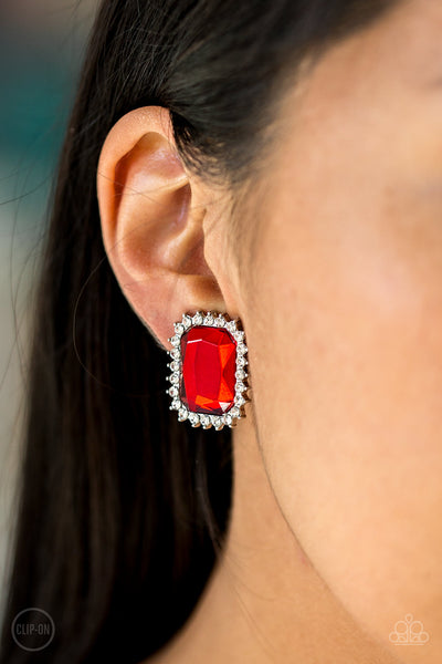 Paparazzi Earring - Downtown Dapper - Red Clip-On