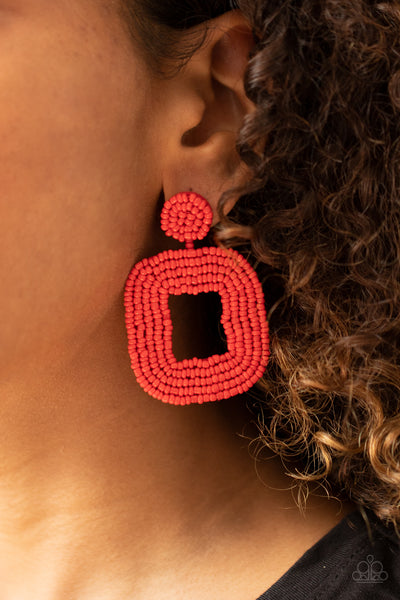 Paparazzi Earring - Beaded Bella - Red