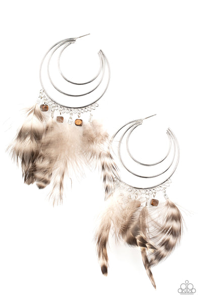 Paparazzi Earring -  Freely Free Bird - Brown Hoop