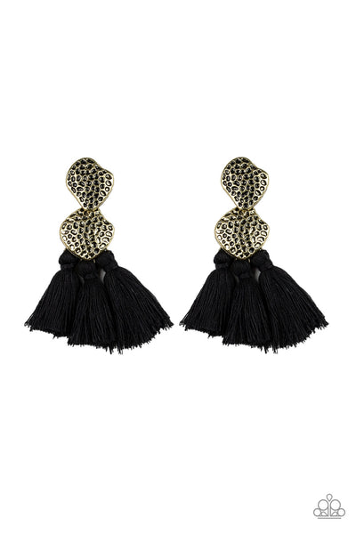 Paparazzi Earrings - Tenacious Tassel- Black Brass
