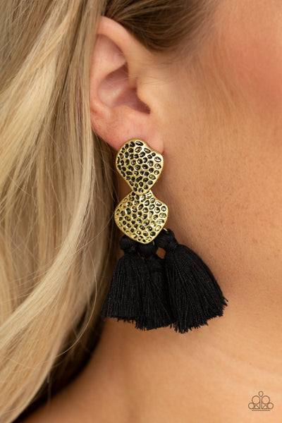 Paparazzi Earrings - Tenacious Tassel- Black Brass