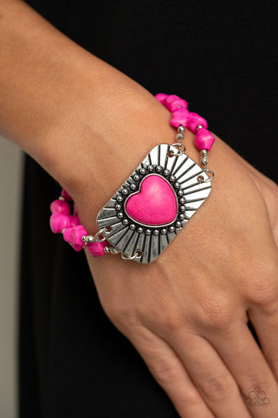 Paparazzi Bracelet - Sandstone Sweetheart - Pink