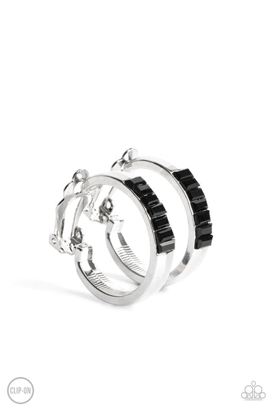 Paparazzi Earring - Ready, Steady, GLOW - Black Clip-On Hoops