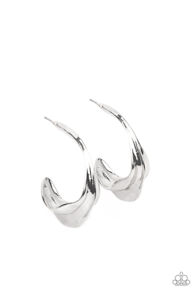 Paparazzi Earring - Modern Meltdown - Silver Hoops