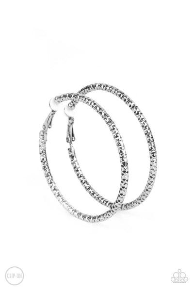 Paparazzi Earring - Subtly Sassy - Silver Hoop Clip-On