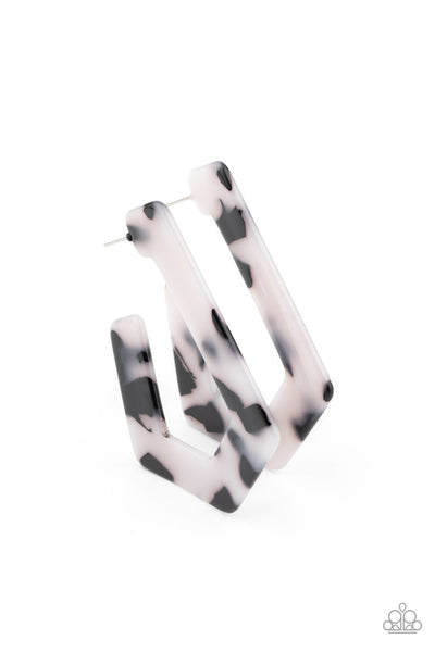 Paparazzi Earring - Flat Out Fearless - White Black Hoop