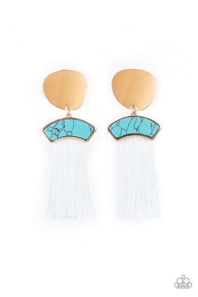 Paparazzi Earrings - Insta Inca - Blue White Gold