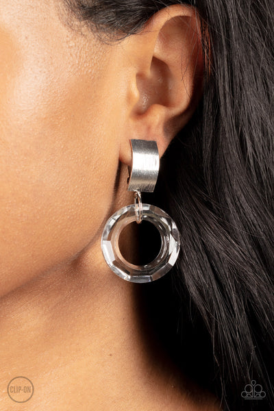 Paparazzi Earring - Clear Out! - White Clip-On