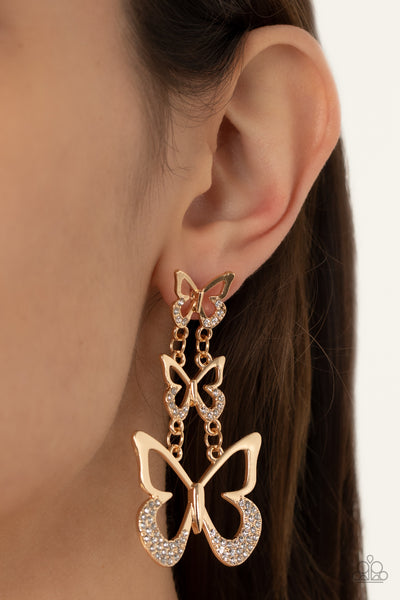 Paparazzi Earring - Flamboyant Flutter - Gold