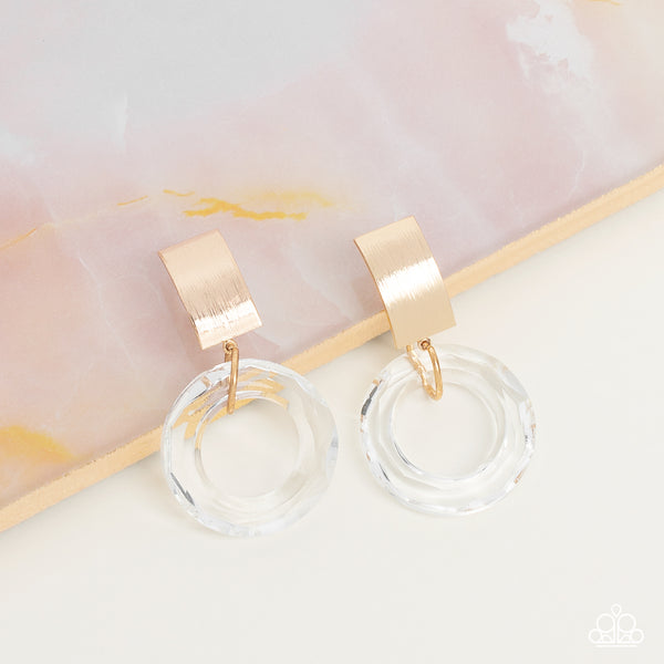Paparazzi Earring - Clear Out! - Gold Clip-On