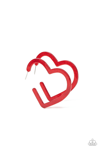 Paparazzi Earring - Heart-Throbbing Twinkle - Red Heart Hoops