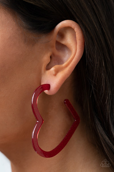 Paparazzi Earring - Heart-Throbbing Twinkle - Red Heart Hoops