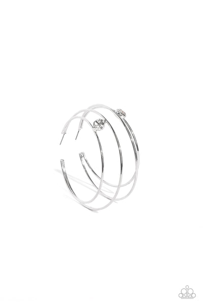 Paparazzi Earring - Theater HOOP - White Hoops