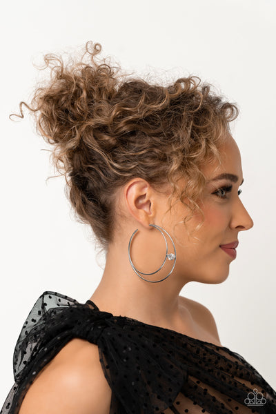 Paparazzi Earring - Theater HOOP - White Hoops