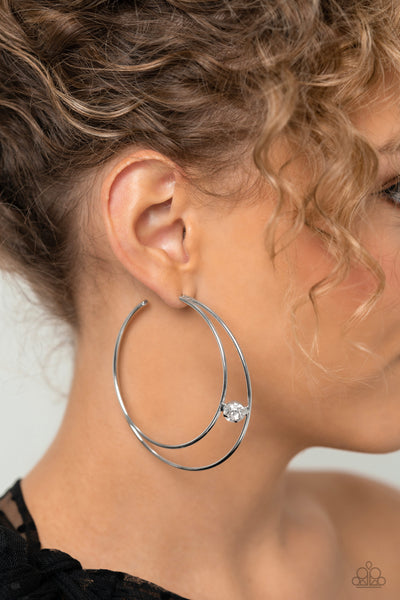 Paparazzi Earring - Theater HOOP - White Hoops