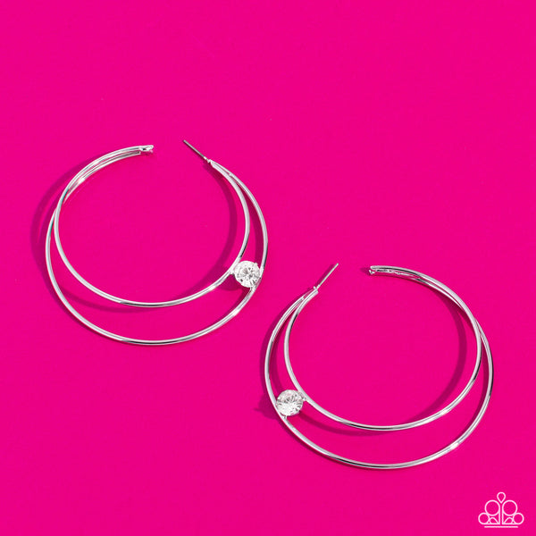 Paparazzi Earring - Theater HOOP - White Hoops