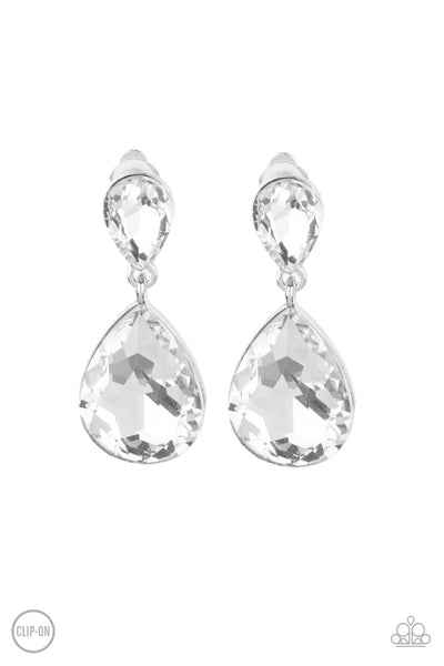 Paparazzi Earring - Aim For The MEGASTARS - White Clip-On