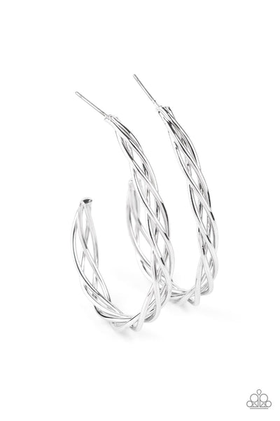 Paparazzi Earring - Twisted Tango - Silver Hoop