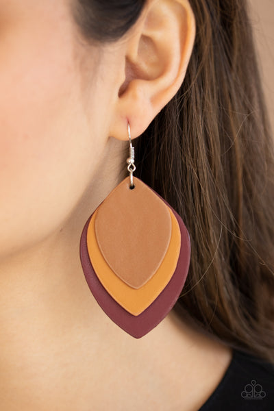 Paparazzi Earring - Light As A Leather - Red