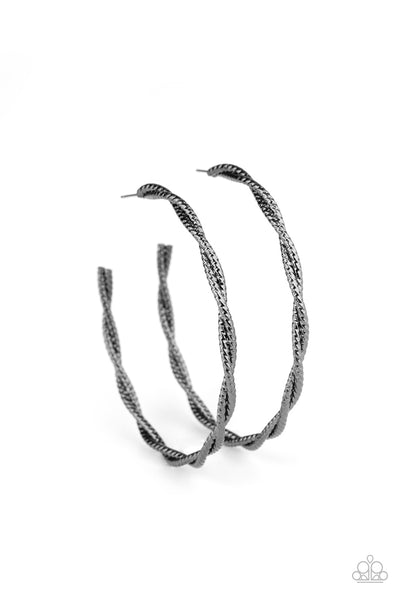 Paparazzi Earring - Totally Throttled - Black Hoop