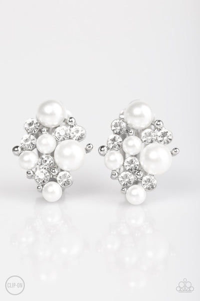 Paparazzi Earring - Along For The Bride - White Clip-On