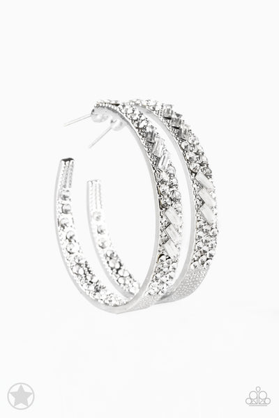 Paparazzi Blockbuster Earrings - Glitzy By Association - White Hoop