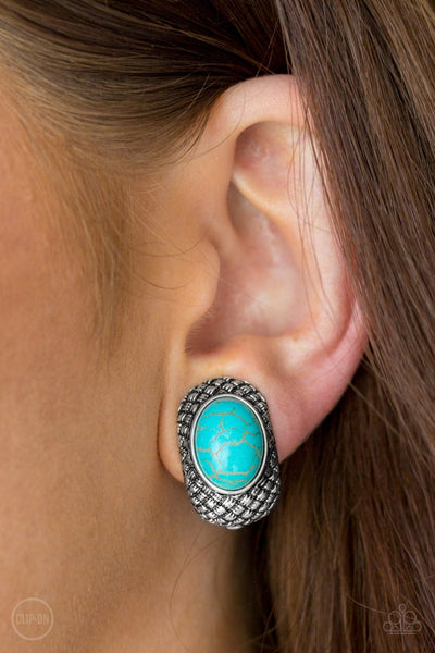 Paparazzi Earring - Bedrock Bombshell - Blue Clip-On