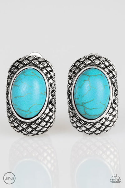 Paparazzi Earring - Bedrock Bombshell - Blue Clip-On
