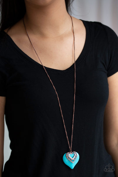 Paparazzi Necklace - Southern Heart - Copper Blue
