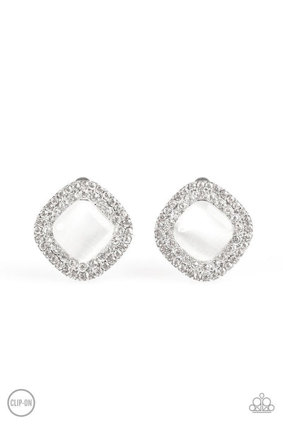 Paparazzi Earring - Dew What I Dew - White Clip-On