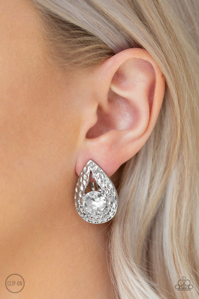 Paparazzi Earring - Elite Edge - White Clip-On