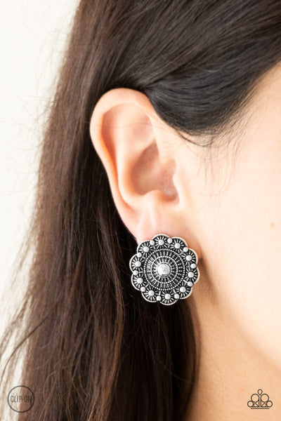 Paparazzi Earring - Foxy Flower Gardens - Silver Clip-On