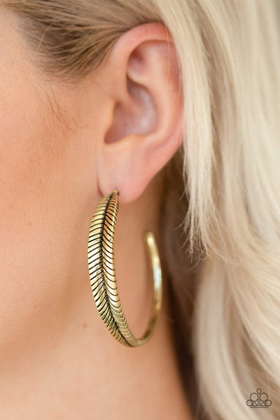 Paparazzi Earring - Funky Feathers - Brass