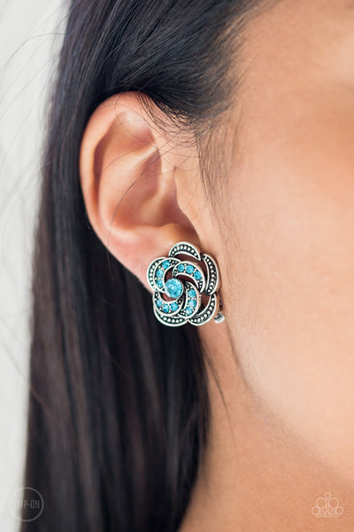 Paparazzi Earring - Garden Glitter - Blue Clip-On