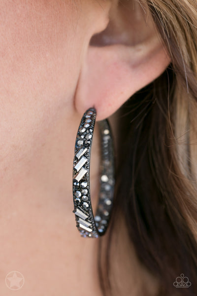 Paparazzi Blockbuster Earrings - Glitzy By Association - Black Hoop