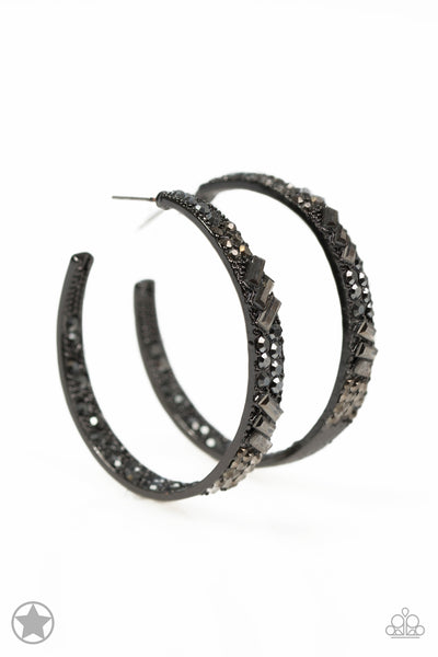 Paparazzi Blockbuster Earrings - Glitzy By Association - Black Hoop