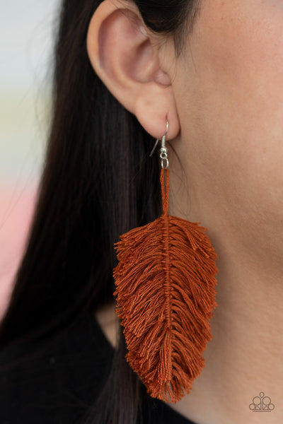 Paparazzi Earring - Hanging By A Thread - Brown
