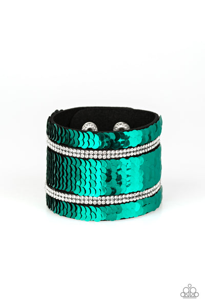 Paparazzi Bracelet - Mermaid Service - Green & Silver Urban Wrap