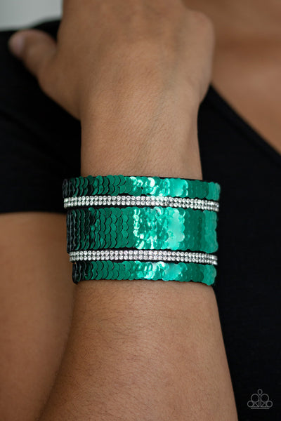 Paparazzi Bracelet - Mermaid Service - Green & Silver Urban Wrap
