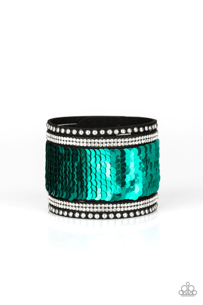Paparazzi Bracelet - Mermaids Have More Fun - Green & Silver Urban Wrap