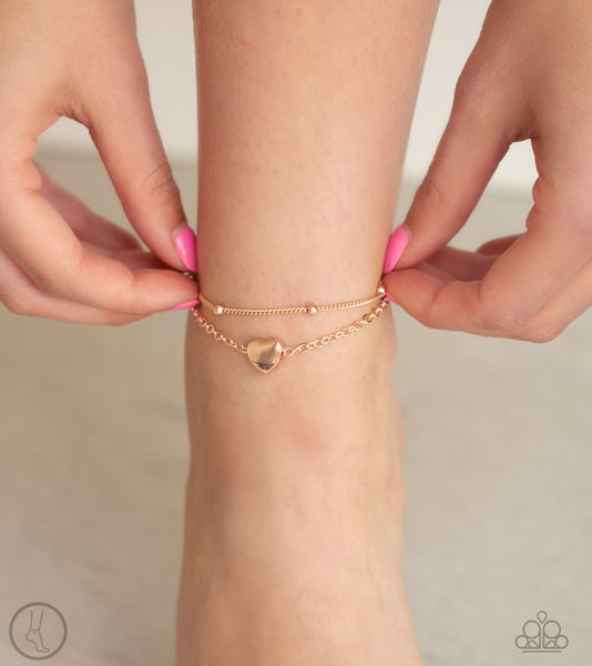 Paparazzi Bracelet - Ocean Heart - Rose Gold Anklet