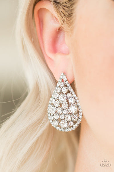 Paparazzi Earrings - Reign-Storm - White