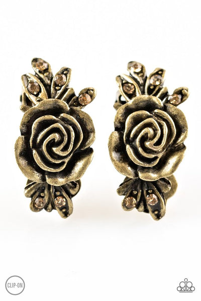 Paparazzi Earring - Rose Garden Radiance - Brass Clip-On
