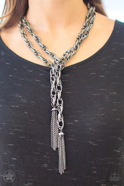 Paparazzi Necklace - Blockbuster - Scarfed for Attention - Gunmetal Black