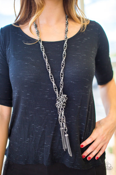 Paparazzi Necklace - Blockbuster - Scarfed for Attention - Gunmetal Black
