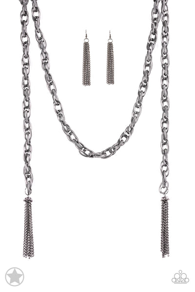 Paparazzi Necklace - Blockbuster - Scarfed for Attention - Gunmetal Black